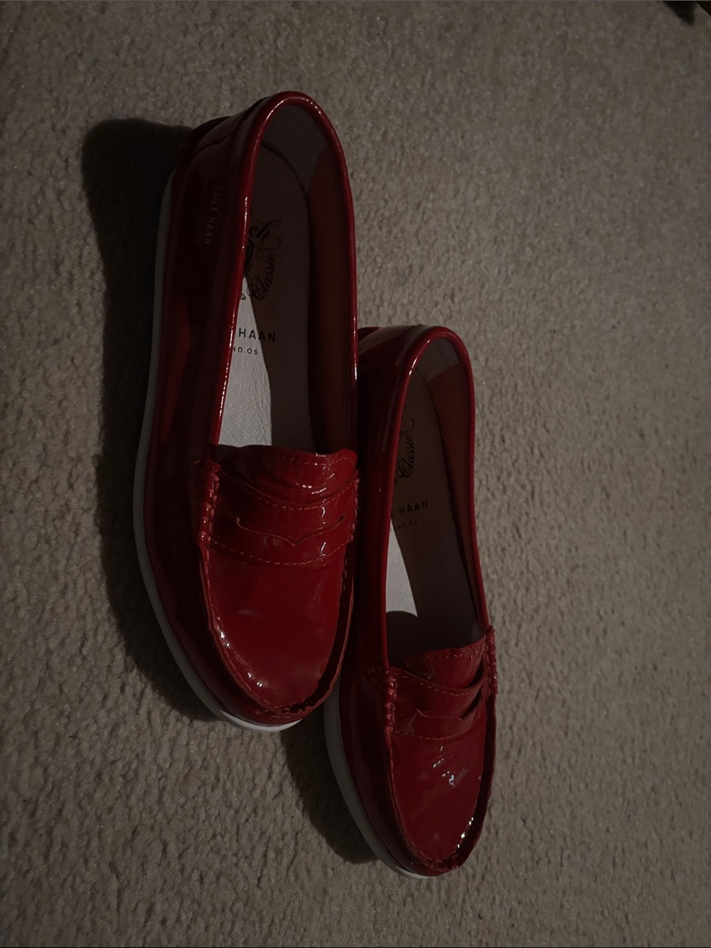 Cole Haan Red Patent Loafers with White Trim